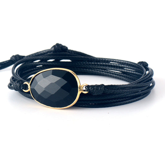 Handmade Black Onyx and Black Wax Cord Bracelet