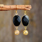 Handmade Black Onyx and Gold Dangle Earrings