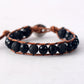 Handmade 8MM Black Onyx and Lava Stone Leather Bracelet