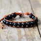 Handmade 8MM Black Onyx and Lava Stone Leather Bracelet