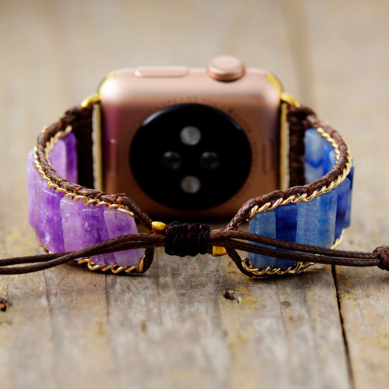 Handmade Blue Aventurine and Purple Jade Apple Watch Bracelet