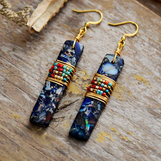 Handmade Blue Imperial Jasper Rectangle Dangle Earrings