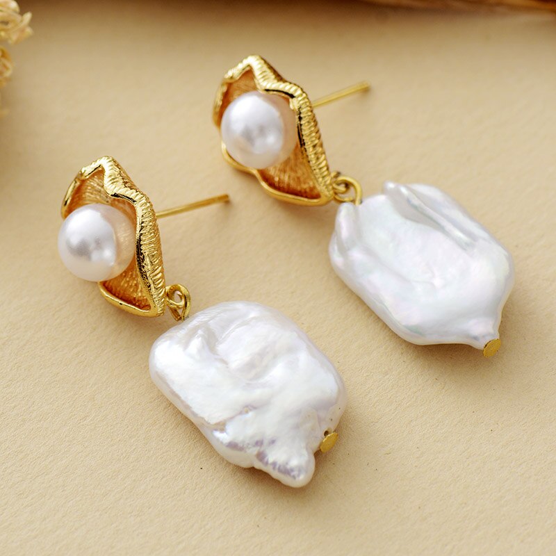 AAA Real Big Baroque Pearl Drop Earrings in 14K Gold Over Sterling Sil –  Huge Tomato