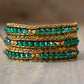 Handmade Green Onyx Leather Wrap Bracelet 19.7 inches+3 closures