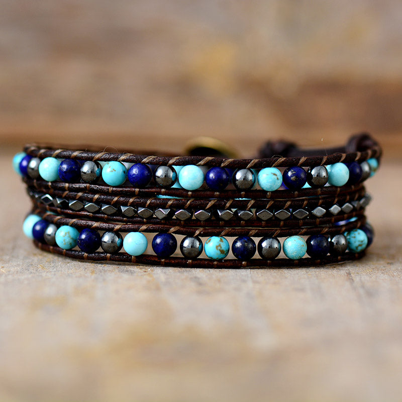 Handmade Hematite, Lapis Lazuli and Turquoise Bracelet