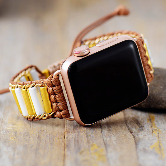 Handmade Howlite and Metal Apple Watch Straps