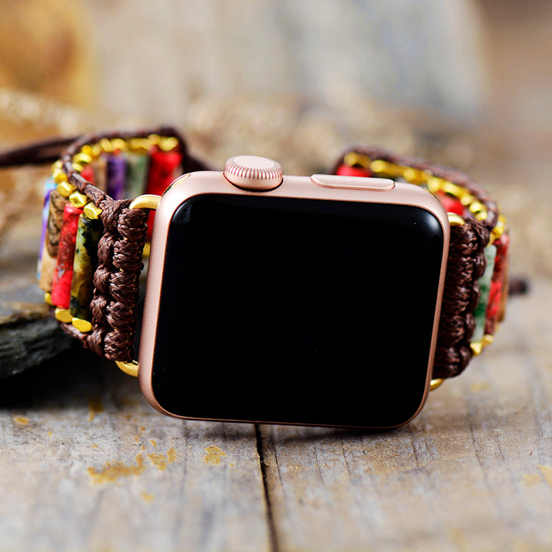 Handmade Jasper, Agate and Gold Plated Apple Watch Bracelet