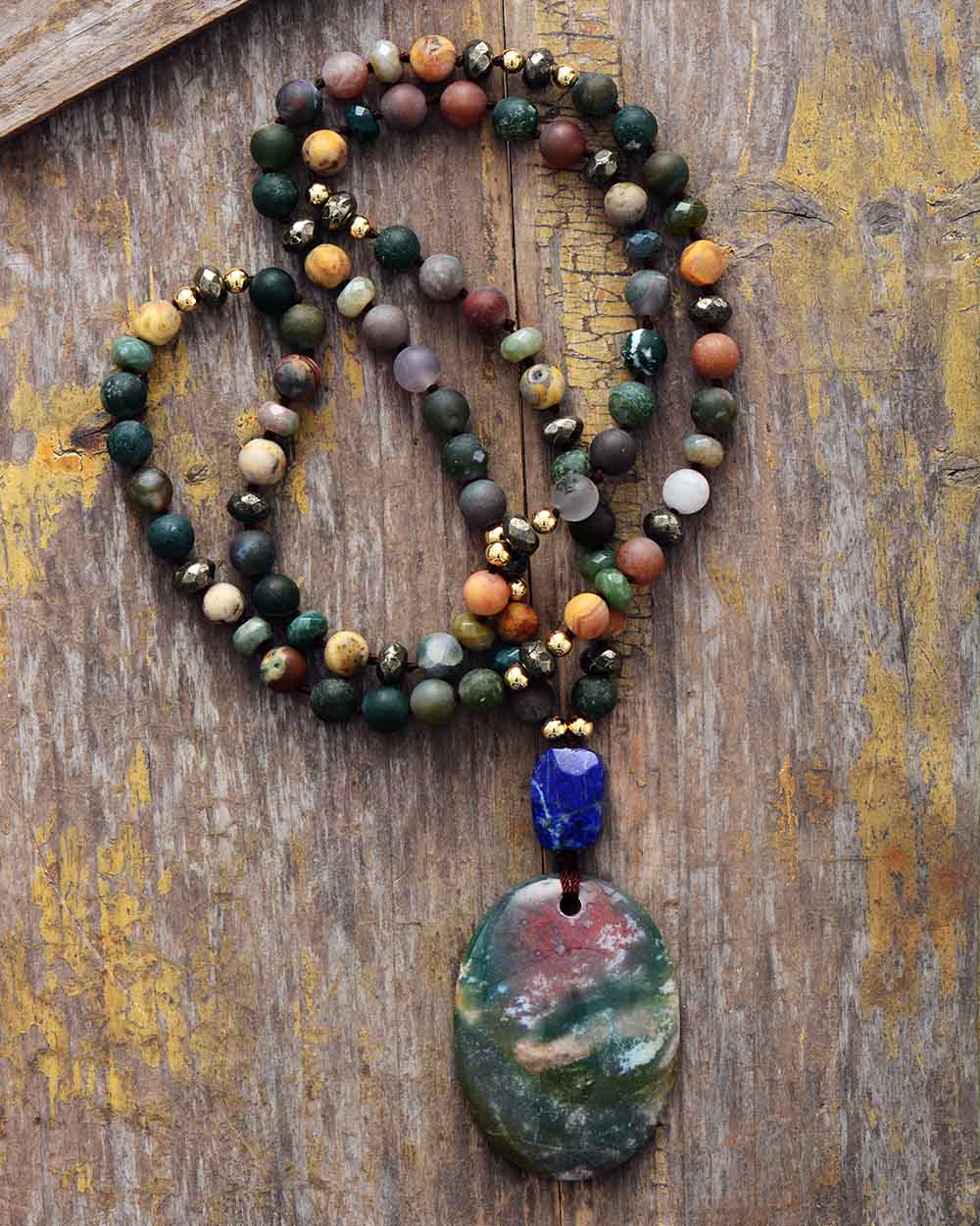 Handmade Jasper, Agate and Lapis Lazuli Pendant Necklace
