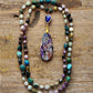 Handmade Jasper, Lapis Lazuli and Purple Mica Necklace with a Teardrop Pendant