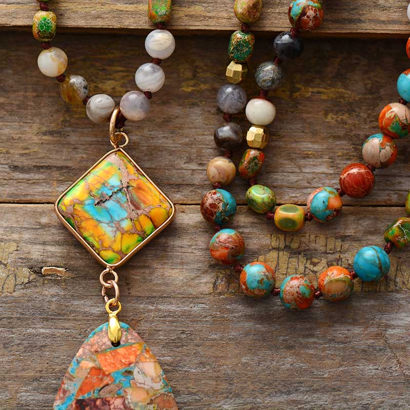 Handmade Jasper and Agate Antique Charm Pendant Necklace