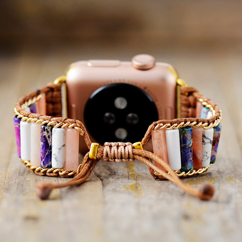 Handmade Jasper and Agate Gold Apple Watch Bracelet