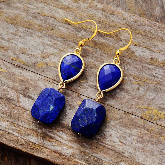 Handmade Lapis Lazuli Bold Drop Dangle Earrings