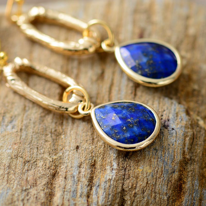 Handmade Lapis Lazuli Elegant Hoop Dangle Earrings