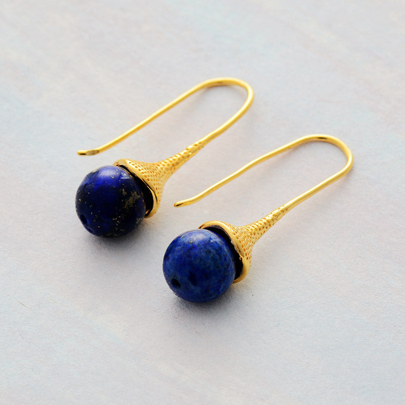 Handmade Lapis Lazuli Flower Drop Earrings