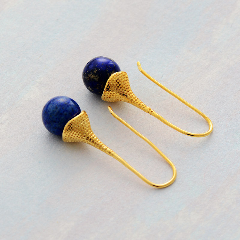 Handmade Lapis Lazuli Flower Drop Earrings