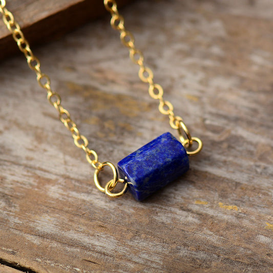 Handmade Lapis Lazuli Hexagon Charm and Gold Plated Necklace