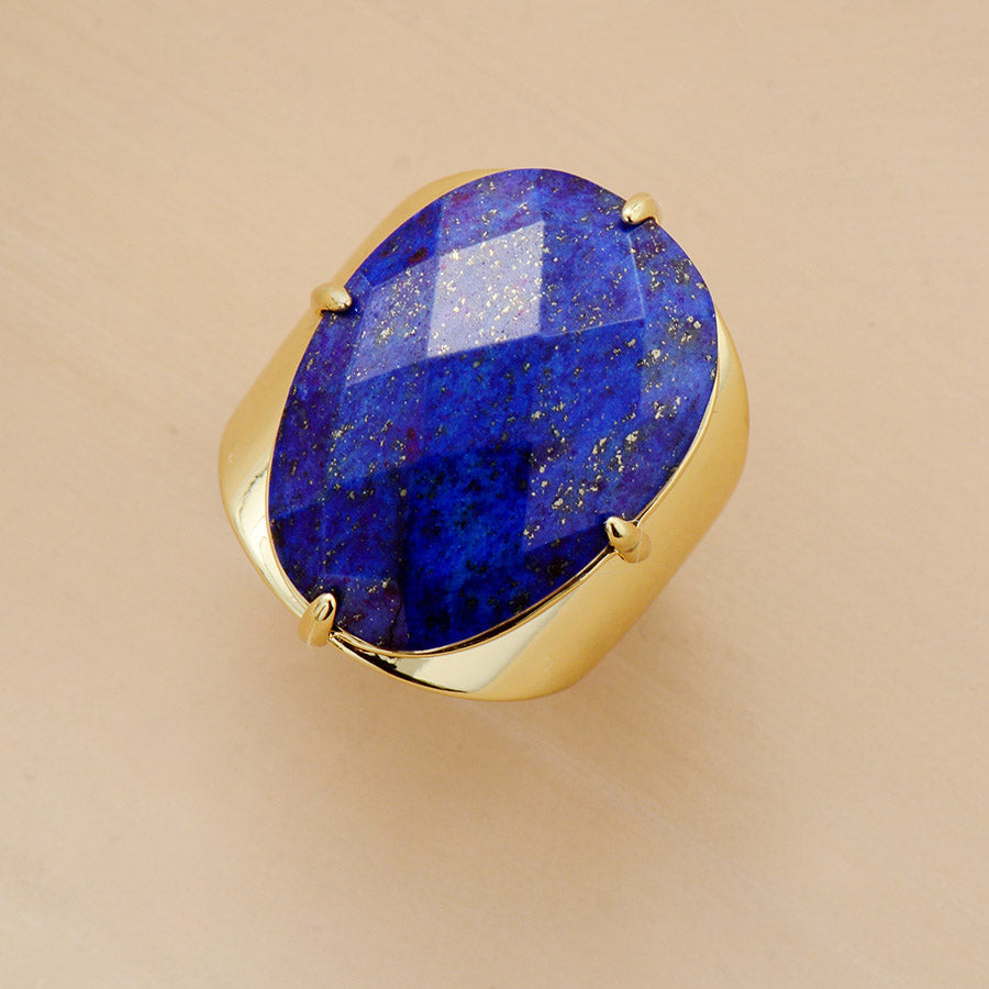 Handmade Lapis Lazuli Resizable Gold Plated Ring