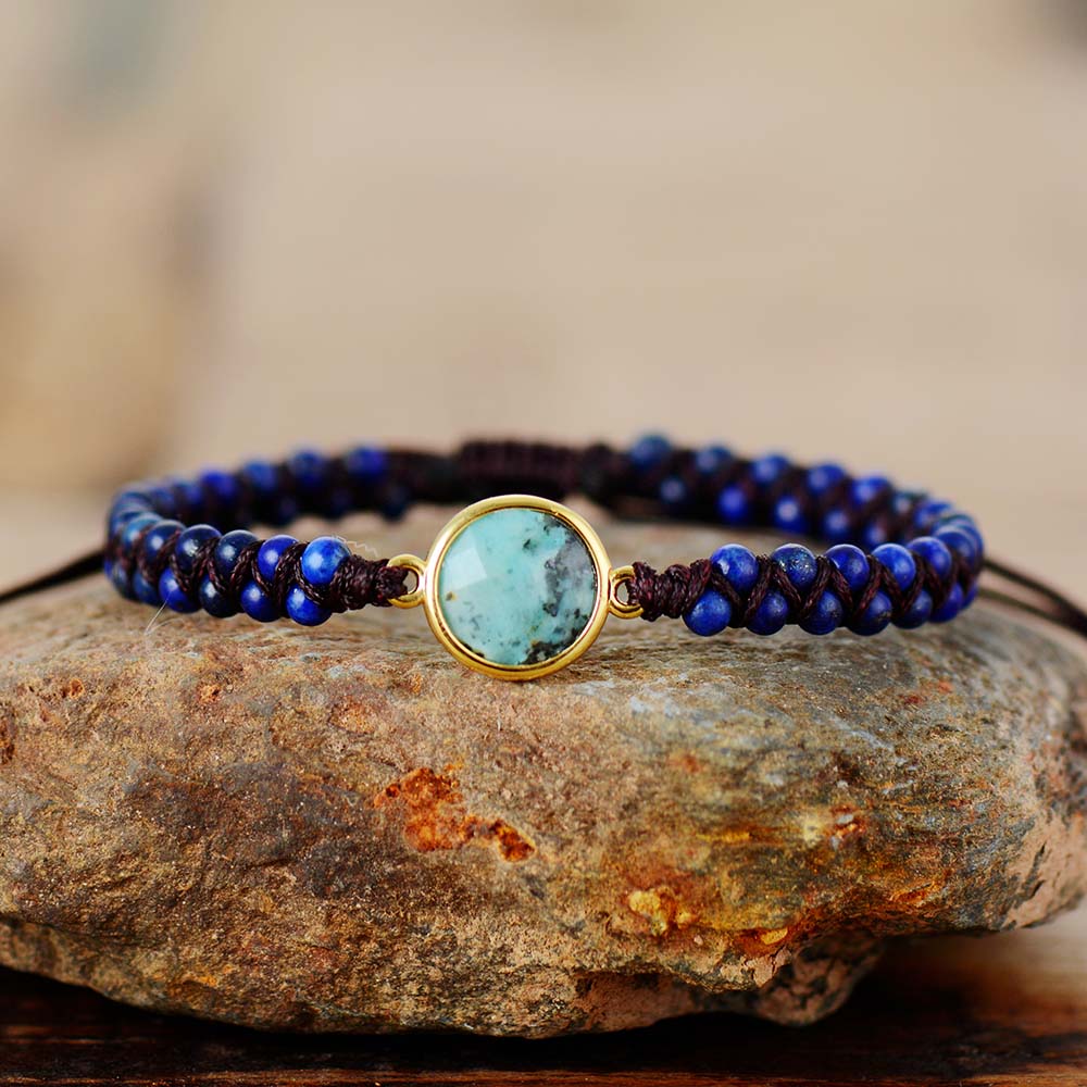 Handmade Lapis Lazuli and African Jasper Braided Bracelet