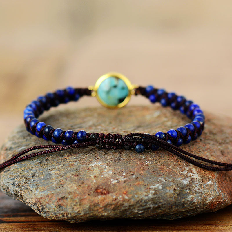 Handmade Lapis Lazuli and African Jasper Braided Bracelet