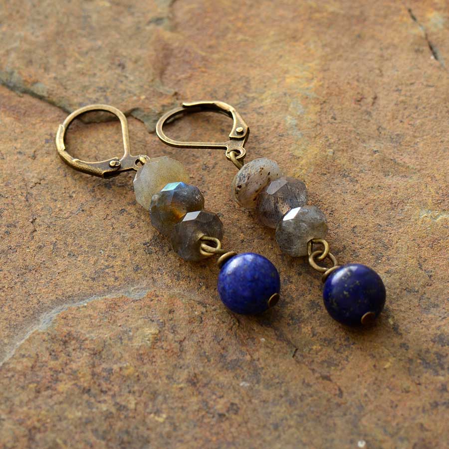 Handmade Lapis Lazuli and Labradorite Dangle Earrings