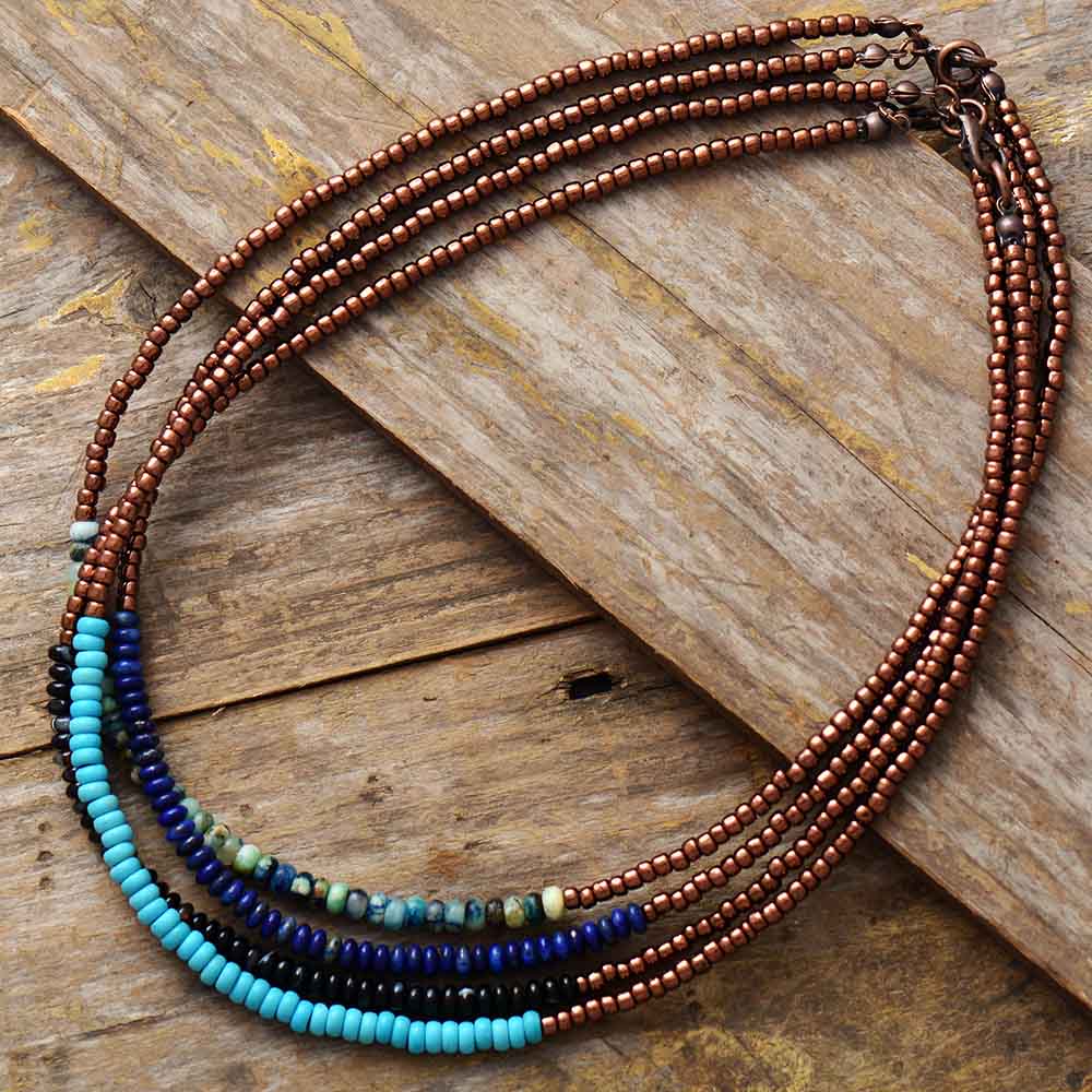 Handmade Turquoise and Seed Bead Necklace