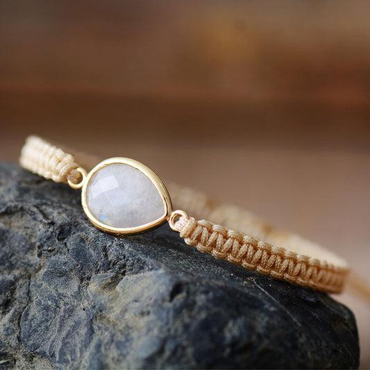 Handmade Moonstone Teardrop Charm Adjustable Bracelet
