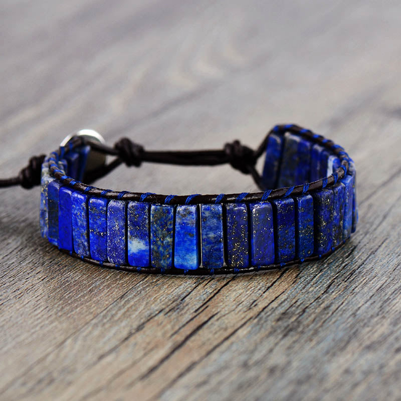 Handmade Natural Lapis Lazuli Leather Bracelet