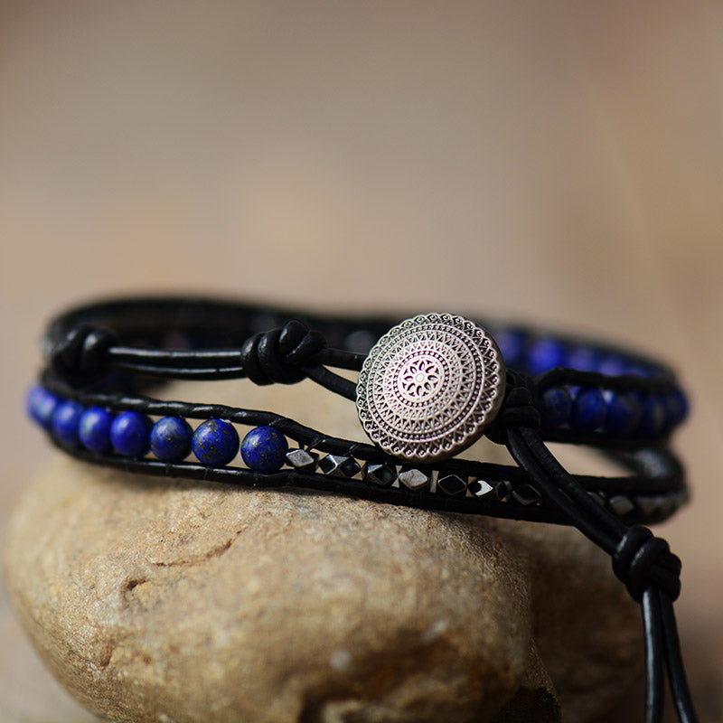 Handmade Natural Lapis Lazuli Leather Wrap Bracelet