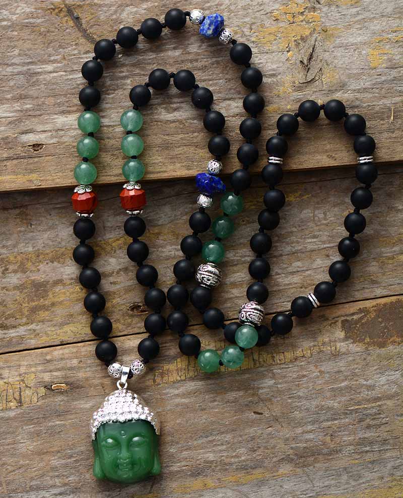 Handmade Onyx and Silver Necklace with a Buddha Pendant