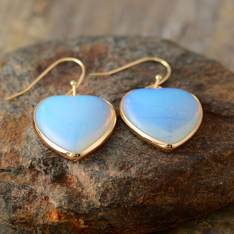 Handmade Opal Heart Shaped Gold Plated Earrings
