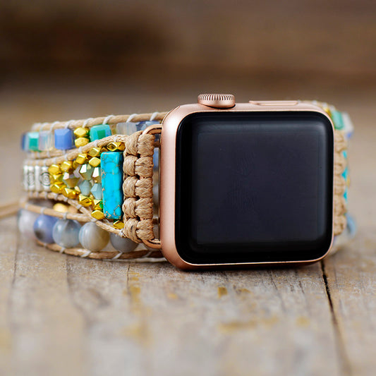 Handmade Oynx, Jasper and Rhinestone Apple Watch Bracelet