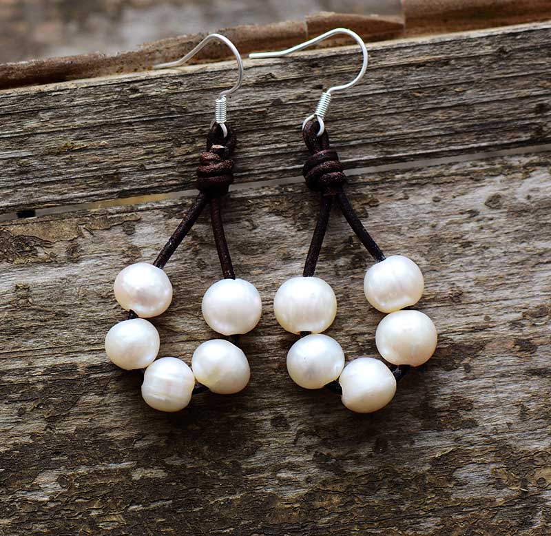 Handmade Pearls and Leather Earrings