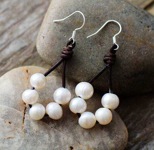 Handmade Pearls and Leather Earrings