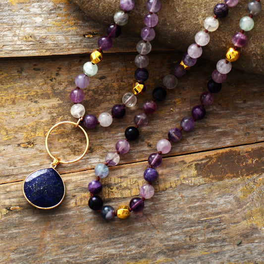 Handmade Purple Fluorite and Lapis Lazuli Pendant Necklace