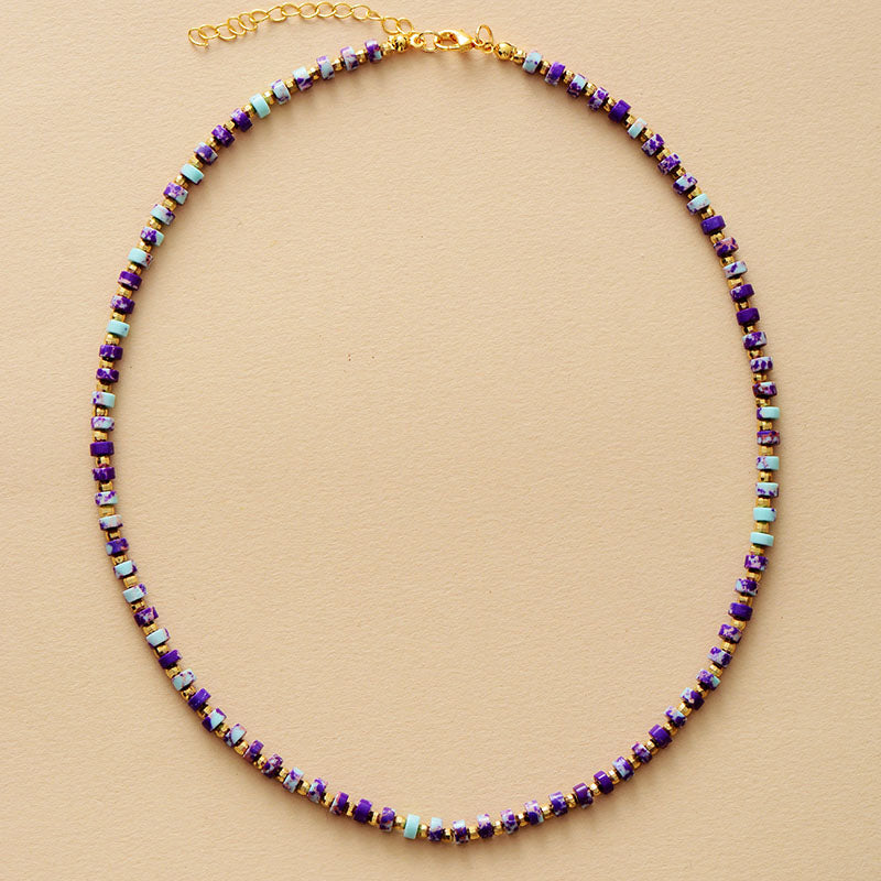 Handmade Purple Jasper and Gold Bead Choker Necklace