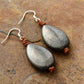 Handmade Pyrite Teardrop & Leather Dangle Earrings