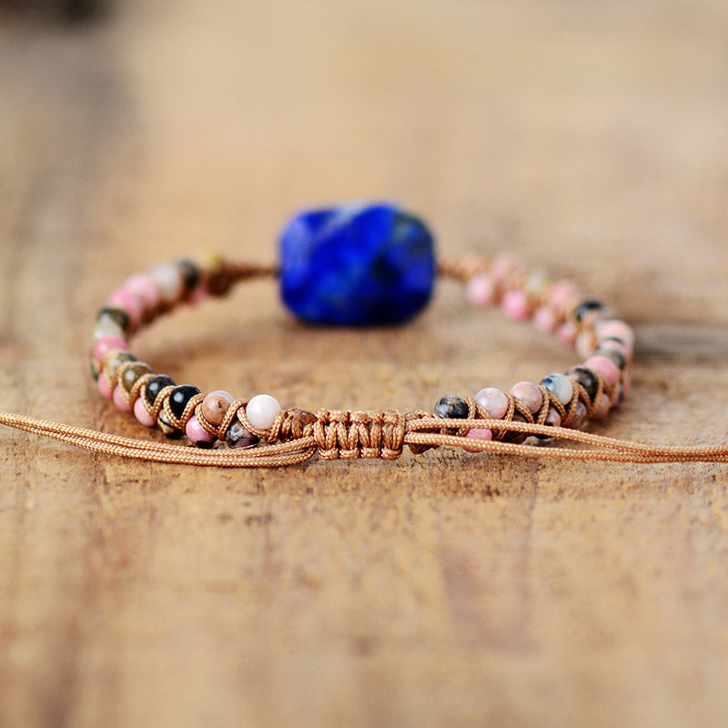 Handmade Rhodonite and Lapis Lazuli Braided Bracelet