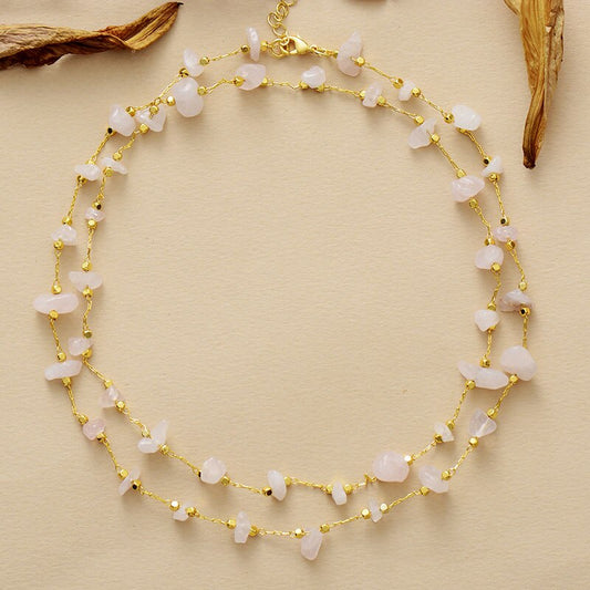 Handmade Rose Quartz and Gold Plated Layered Necklace