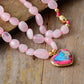 Handmade Rose Quartz and Jasper Heart Pendant Necklace