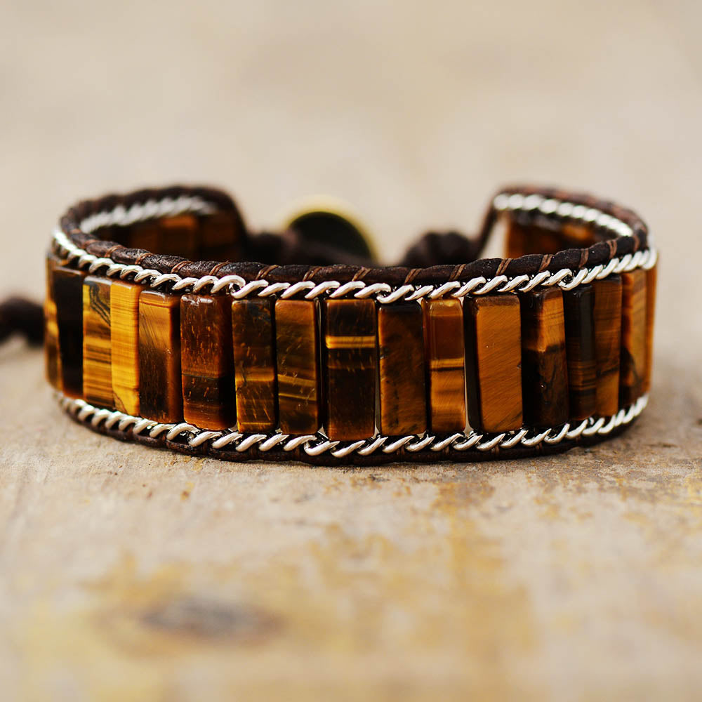 Handmade Tigers Eye Vintage Leather Bracelet