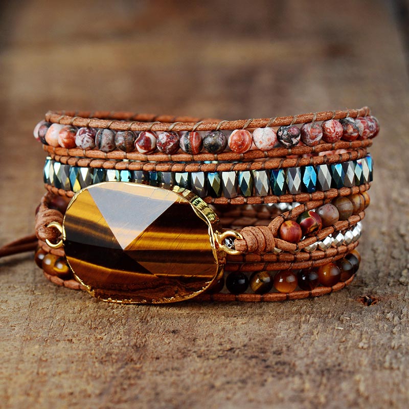 Handmade Tigers Eye & Jasper Wrap Bracelet