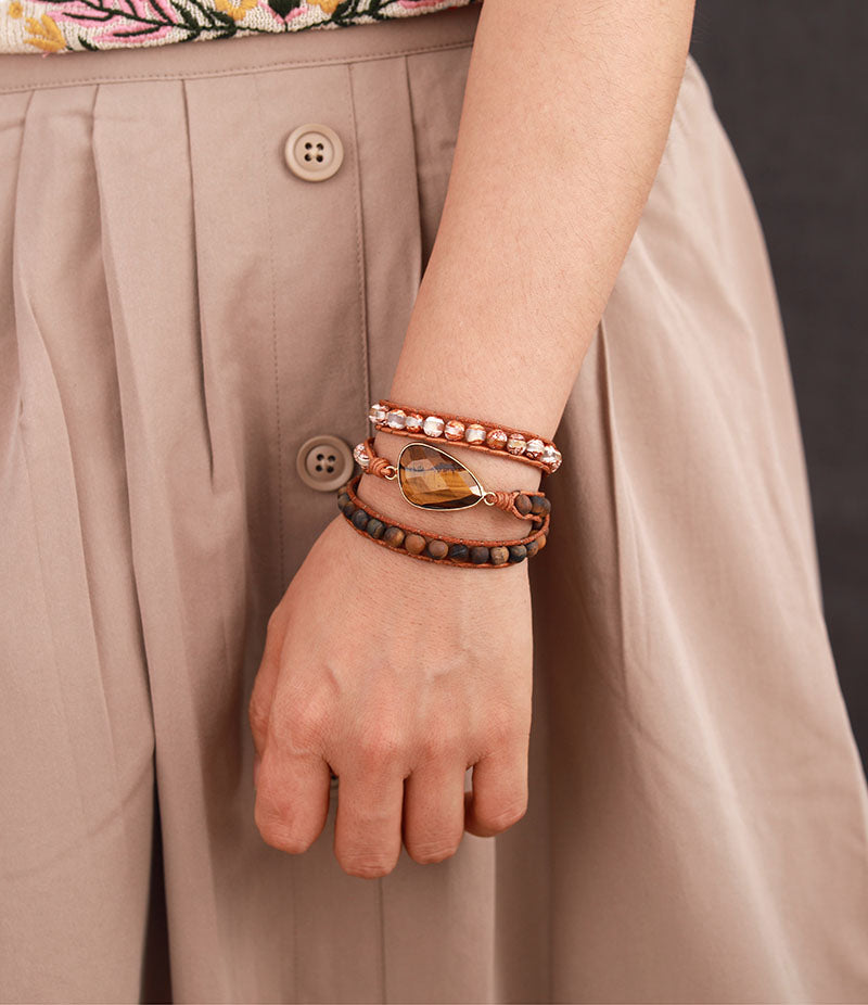 Handmade Tigers Eye and Agate Wrap Bracelet