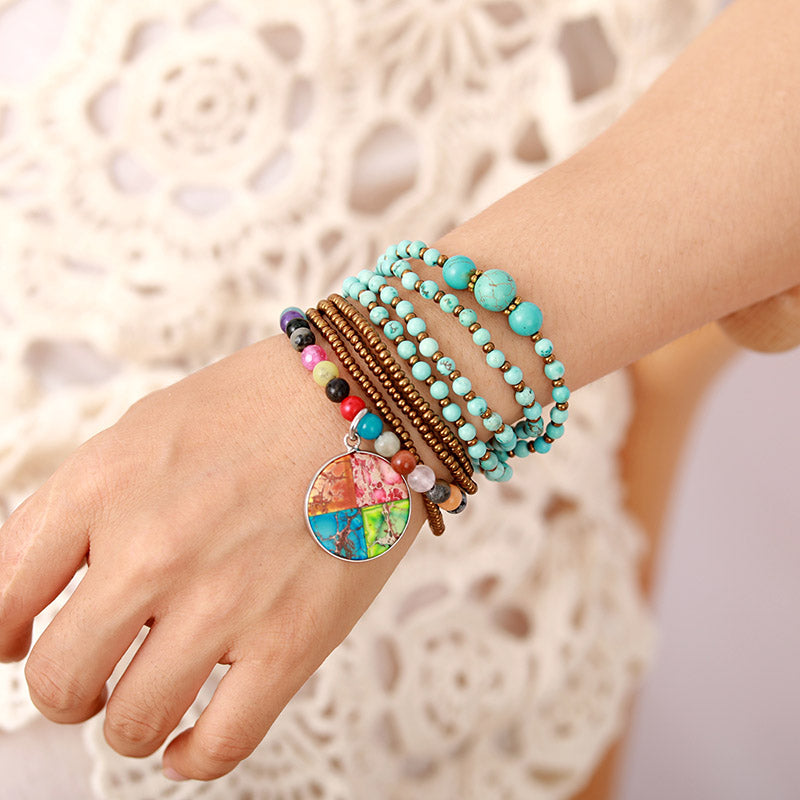 Handmade Turquoise Elastic Beaded Necklace / Bracelet