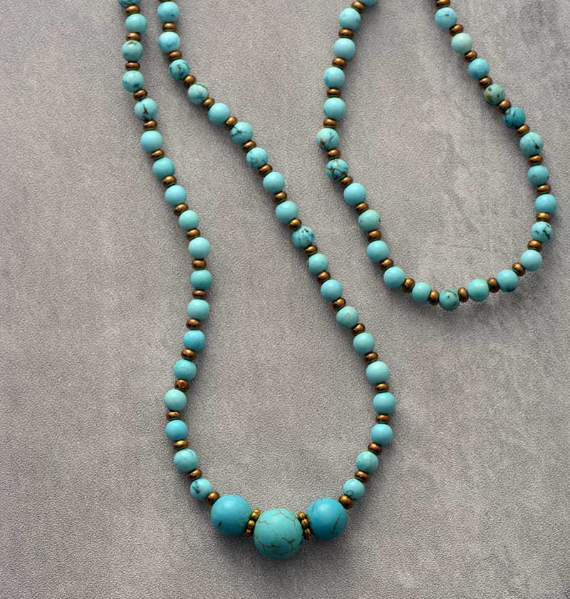 Handmade Turquoise Elastic Beaded Necklace / Bracelet