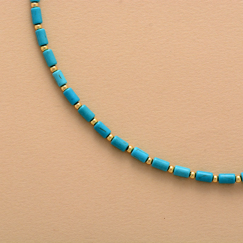 Handmade Turquoise and Gold Bead Boho Choker Necklace