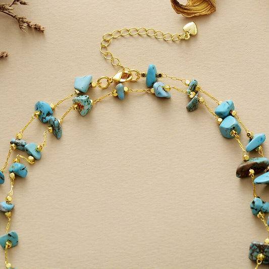 Handmade Turquoise and Gold Plated Layered Necklace
