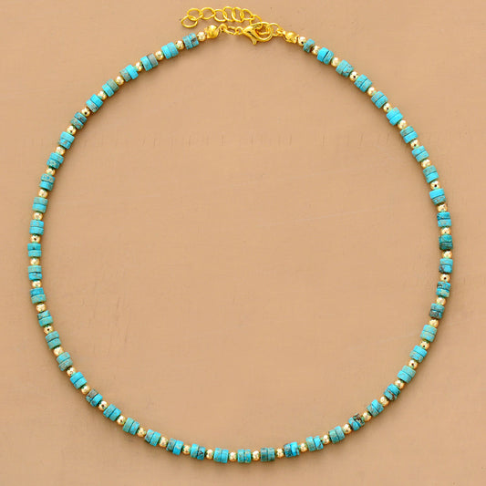 Handmade Jasper, Turquoise and Gold Bead Choker Necklace