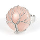 Resizable Rose Quartz Natural Stone Ring With a Silver Tree of Life Wrap
