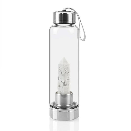 Crystal Infused Water Bottle with Natural Howlite Stone - Stay Hydrated 💧