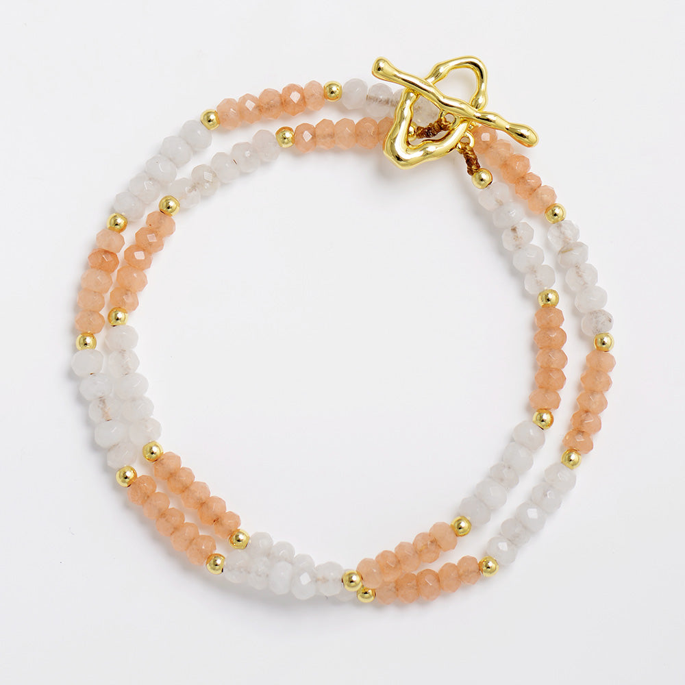 MantraChakra White Jade and Orange Jade Beaded Necklace